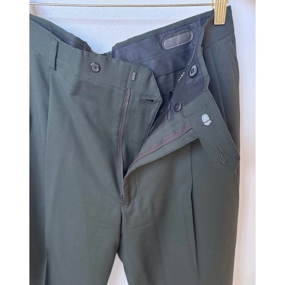 Hart Schaffner Marx Gold Trumpeter 2pc Suit Men 42R 38x30 Dark Green Wool